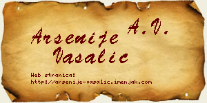 Arsenije Vašalić vizit kartica